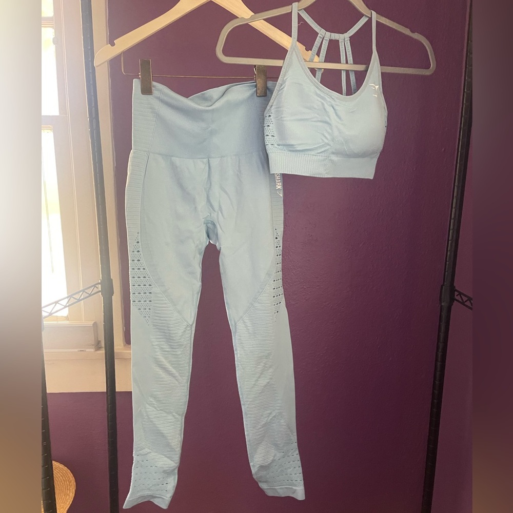 Gymshark ENERGY SEAMLESS Two Piece Set - Small Top, Medium Bottom - SKY BLUE